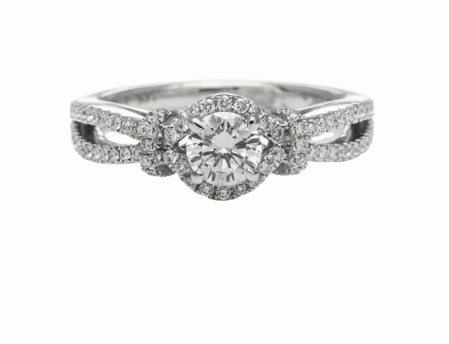 14 Karat White Gold Pave Engagement Ring (.78ctttw) Fashionable Expression