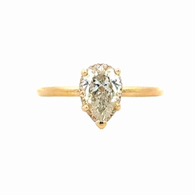 Ornate Detail 14K Yellow Gold Hidden Halo Engagement Ring - 1.00ct Pear Diamond