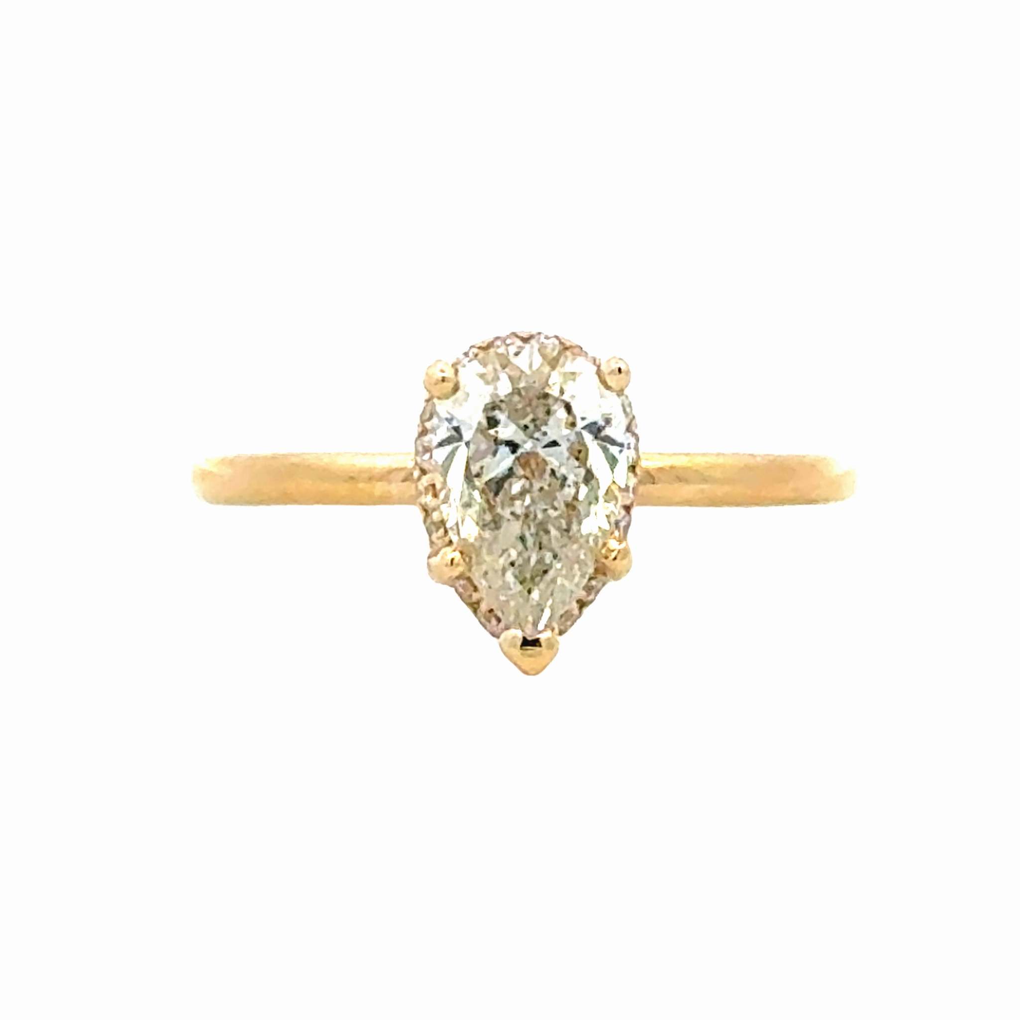 Ornate Detail 14K Yellow Gold Hidden Halo Engagement Ring - 1.00ct Pear Diamond