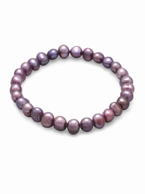 Lustrous Glow Silky texture Plum Dyed Cultured Freshwater Pearl Stretch Bracelet