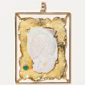 Sophisticated Shine Stittgen' Boulder Opal & Emerald Large Pendant | 150.00ct, 0.30ct |