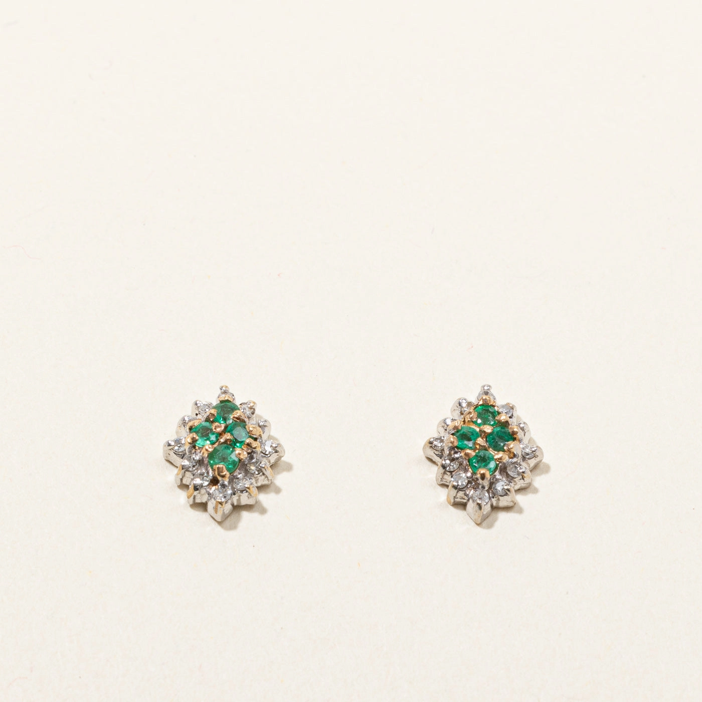 Fashion Statement Cluster Emerald & Diamond Stud Earrings | 0.06ctw | 0.09ctw |