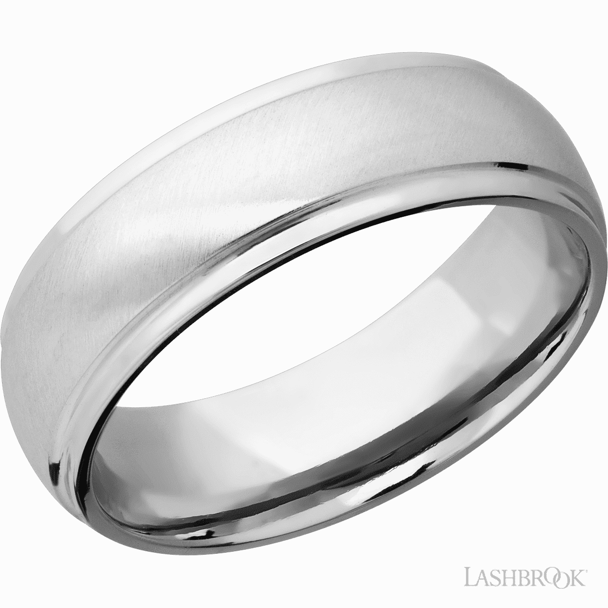 Grooved Edges Domed Wedding Band Cobalt Chrome 7mm Wide Sparkling Ornament