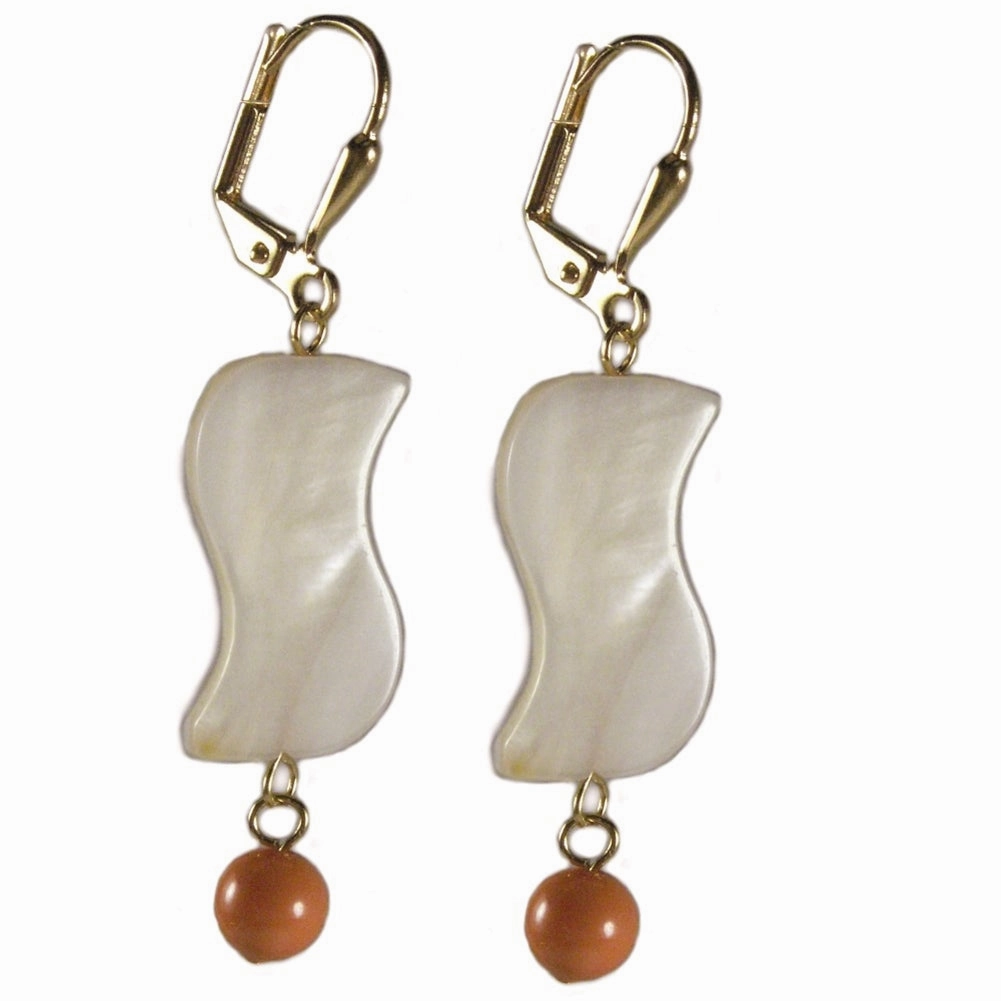 Refined Pieces Finest Touch Mother of Pearl Earrings with Orange Melon Gold-plated Leverbacks