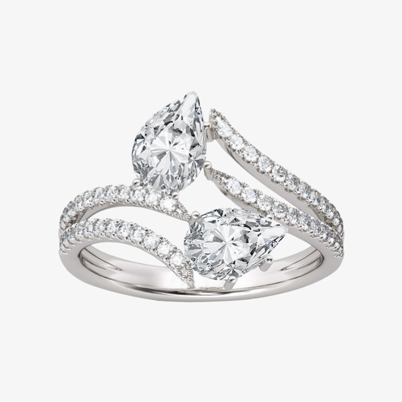 Two-stone Pear Shape Engagement Ring Classic Look Night Accent