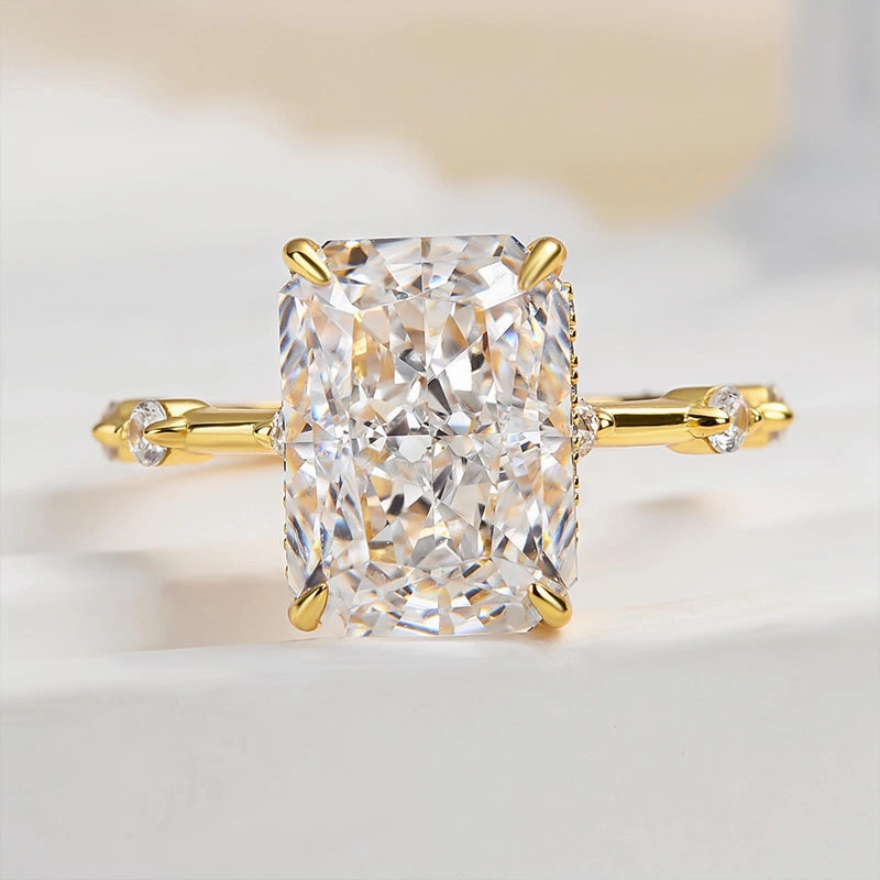 Louily Exclusive Crushed Ice Radiant Cut Simulated Diamond Engagement Ring Bright Sparkle Timeless Set