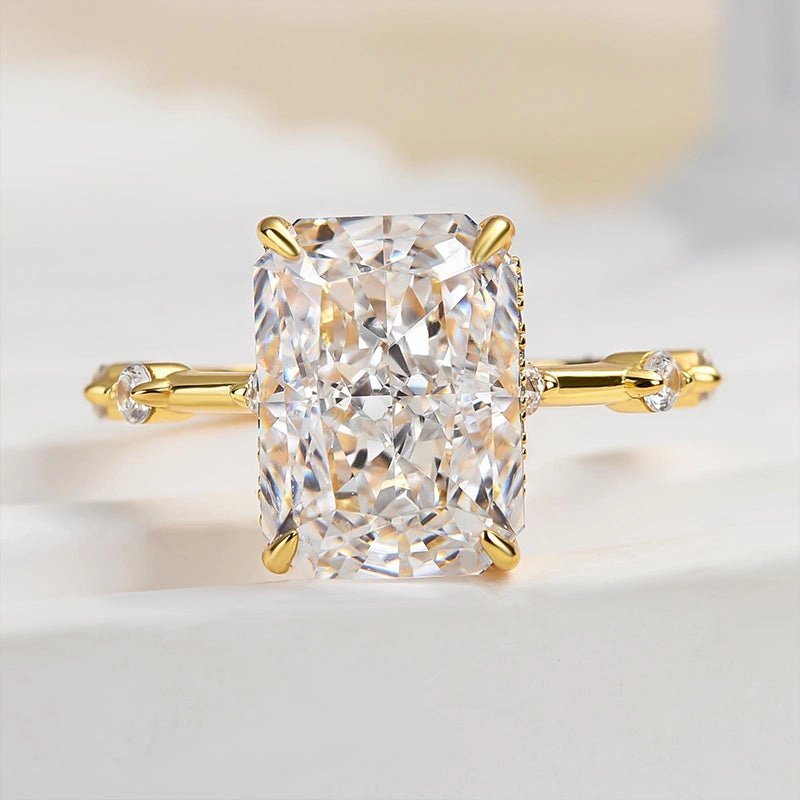 Louily Exclusive Crushed Ice Radiant Cut Simulated Diamond Engagement Ring True Elegance Sophisticated Accent