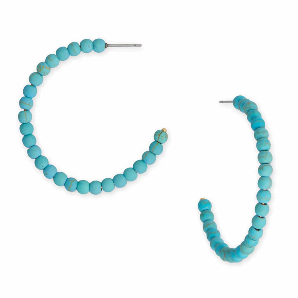 Fashion Hoop Earrings with Simulated Turquoise Beads Fresh Detail Trendy Gift