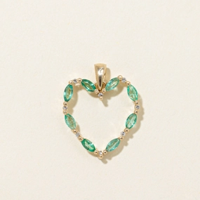 Emerald & Diamond Open Heart Pendant | 0.40ctw, 0.04ctw Glamour Finish