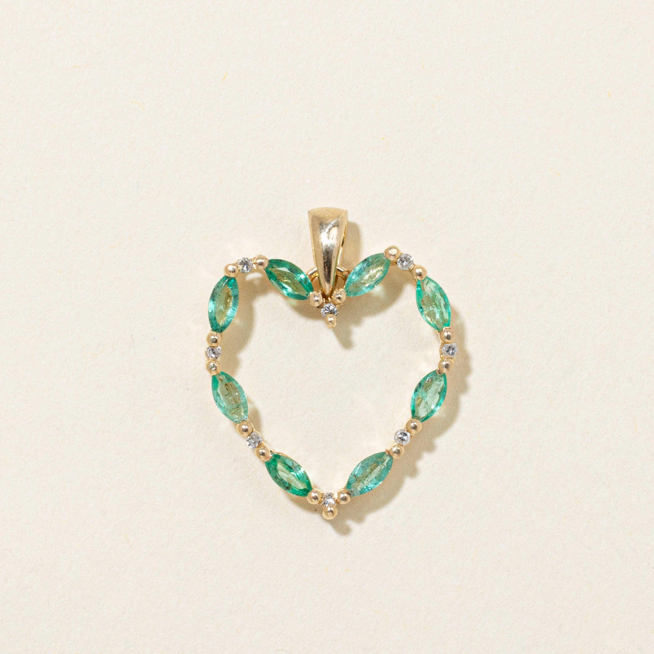 Emerald & Diamond Open Heart Pendant | 0.40ctw, 0.04ctw Glamour Finish
