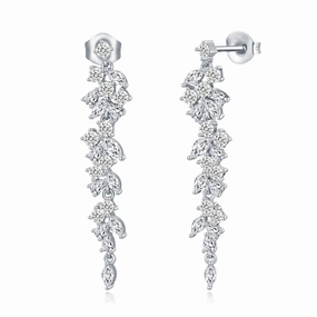 Sterling Silver Cascading Fancy Shape Thin Dangling CZ Earring Formal Wear