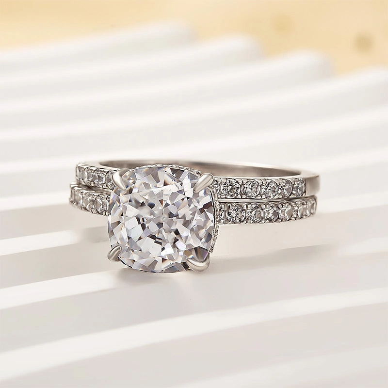 Minimal Design Modern Flair Louily Classic 3.0 Carat Cushion Cut White Sapphire Wedding Set In Sterling Silver