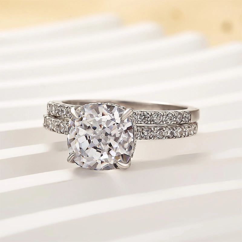 Louily Classic 3.0 Carat Cushion Cut White Sapphire Wedding Set In Sterling Silver Feminine Touch