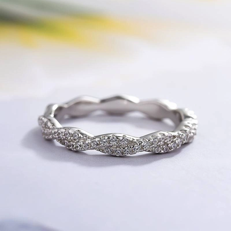 Louily Twist Eternity Pave Wedding Band for Women In Sterling Silver Charming Style Elegant Accent