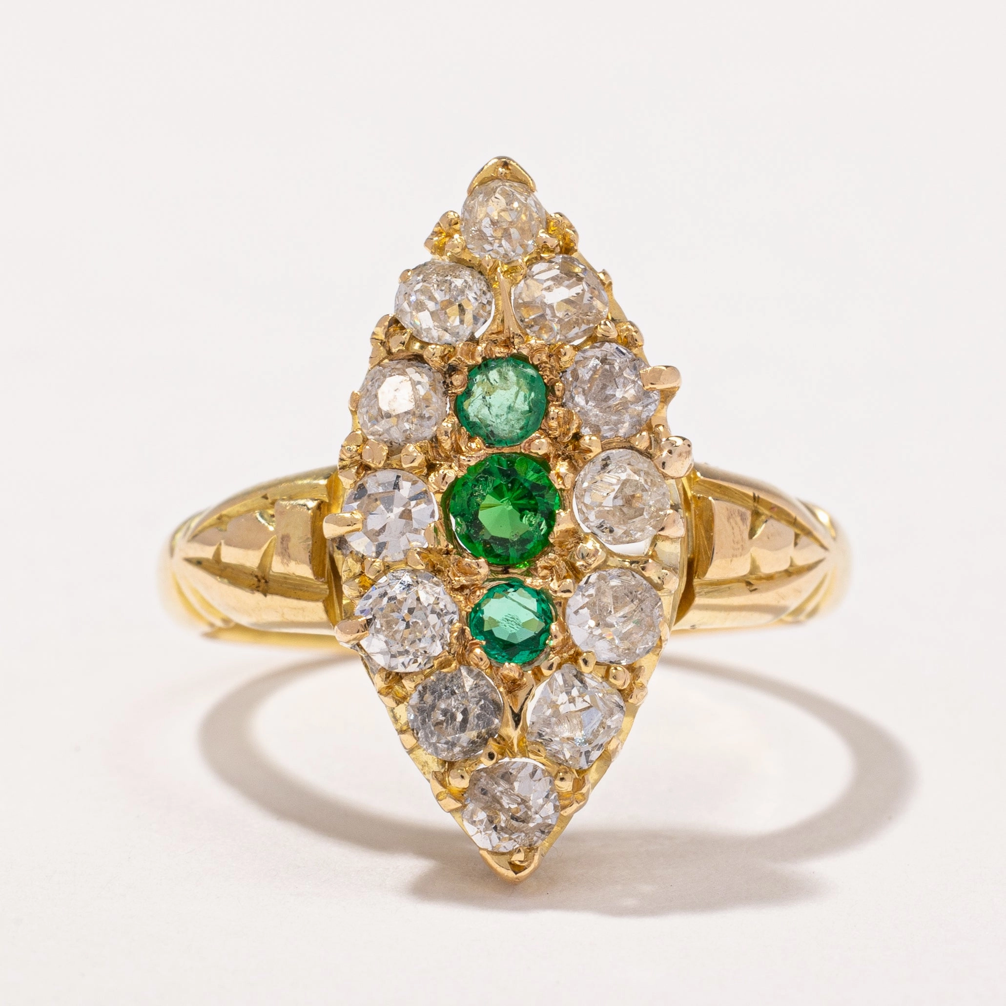Subtle Sparkle Victorian 1893 Antique Hallmarked Emerald and Diamond Ring  | 1.11ctw | SZ 6.5