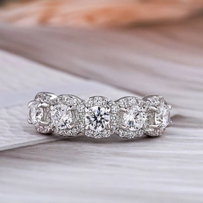 Floral Mood Louily Fashion Halo Five Stone Anniversary Ring In Sterling Silver