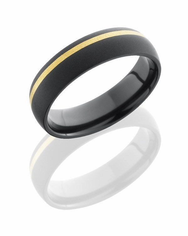 Winter Fashion Sparkling look Black Zirconium Inlaid Wedding Band 14K Yellow Gold 6mm