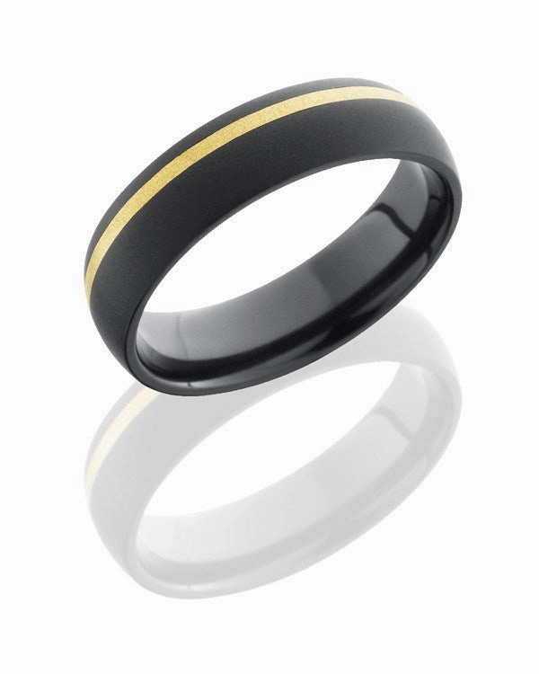 Event Present Black Zirconium Inlaid Wedding Band 14K Yellow Gold 6mm