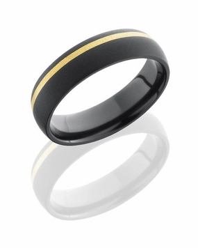 Black Zirconium Inlaid Wedding Band 14K Yellow Gold 6mm Fresh Vibe