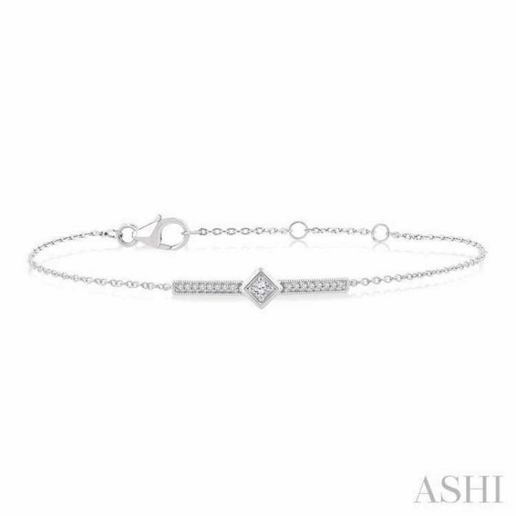 Mystical Narrative Quick Buy 1/10 Ctw Round Cut Diamond Horizontal Bar Fashion Chain Bracelet in 10K White Gold