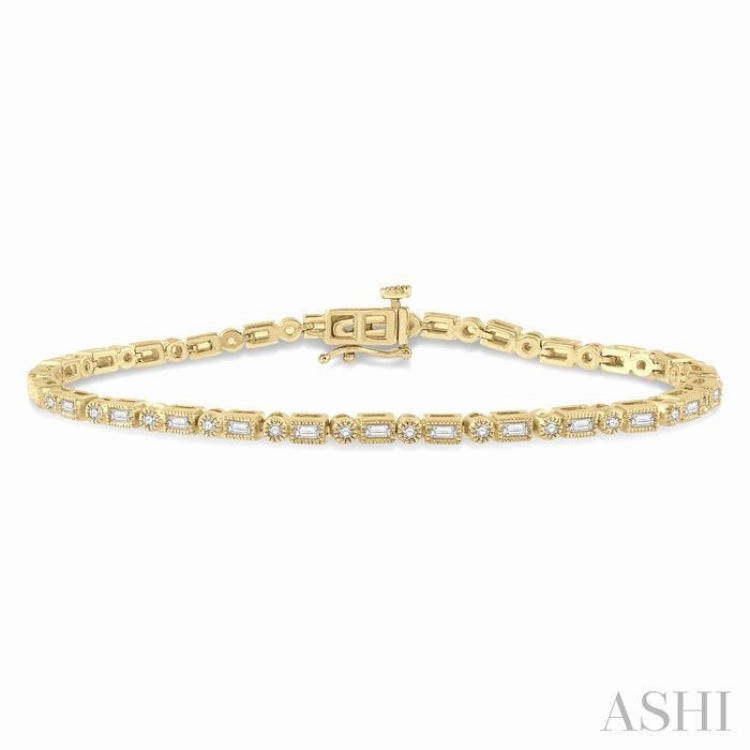 1 Ctw Baguette and Round Cut Diamond Bracelet in 14K Yellow Gold Natural Grace Adventure Sight