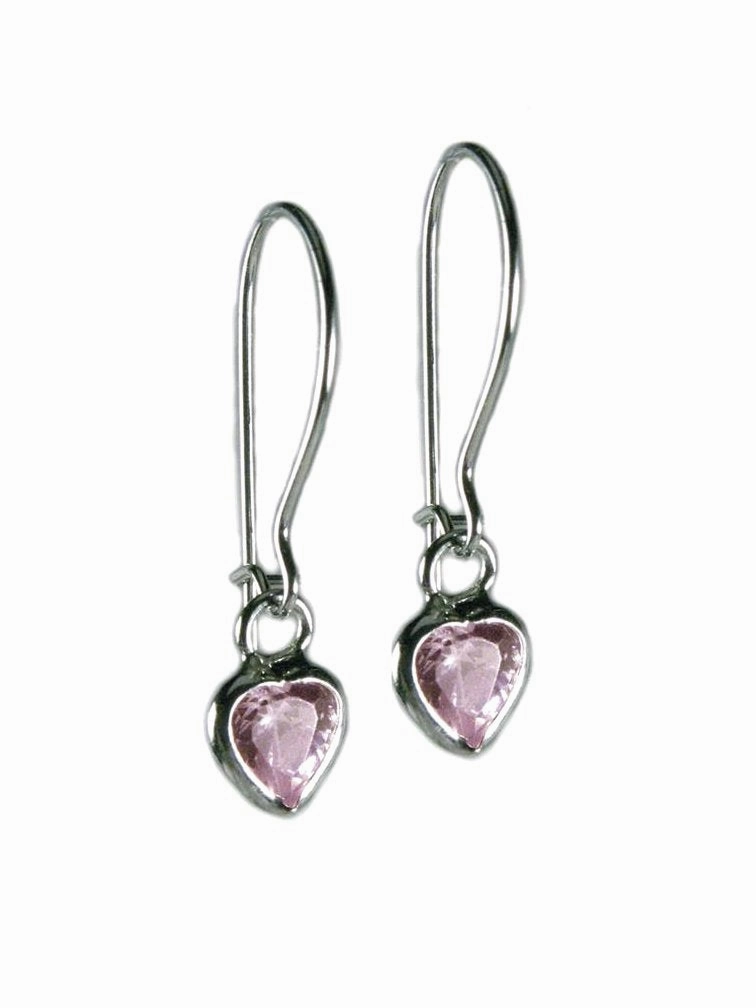 Heirloom Accent Pink Cubic Zirconia and Sterling Silver Heart Earrings