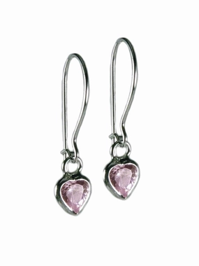 Heirloom Accent Pink Cubic Zirconia and Sterling Silver Heart Earrings