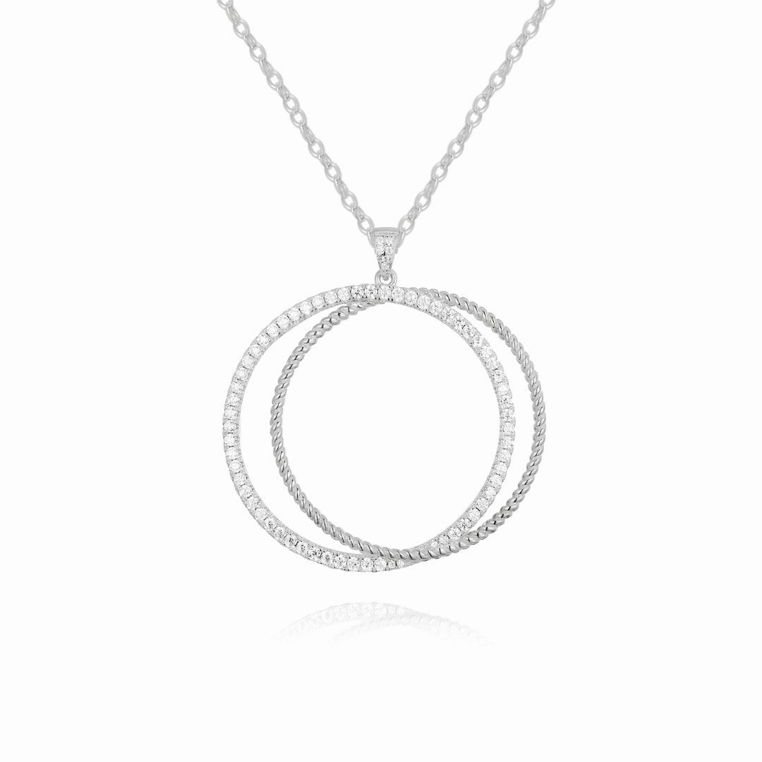 Sterling Silver Interlocking Circles With CZ's Pendant Necklace Party Ready