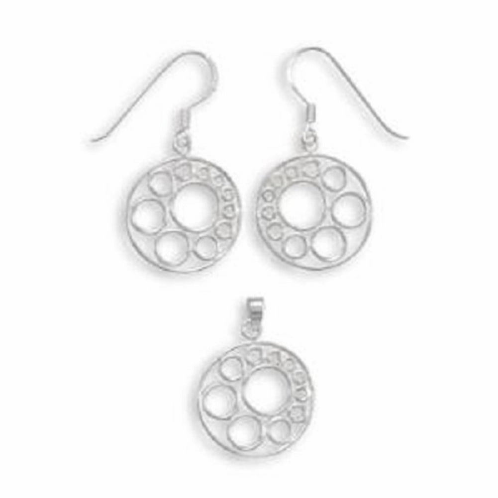 Polished Craft Filigree Circle Design Pendant and Earring Set Sterling Silver