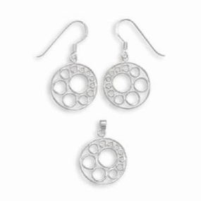 Polished Craft Filigree Circle Design Pendant and Earring Set Sterling Silver