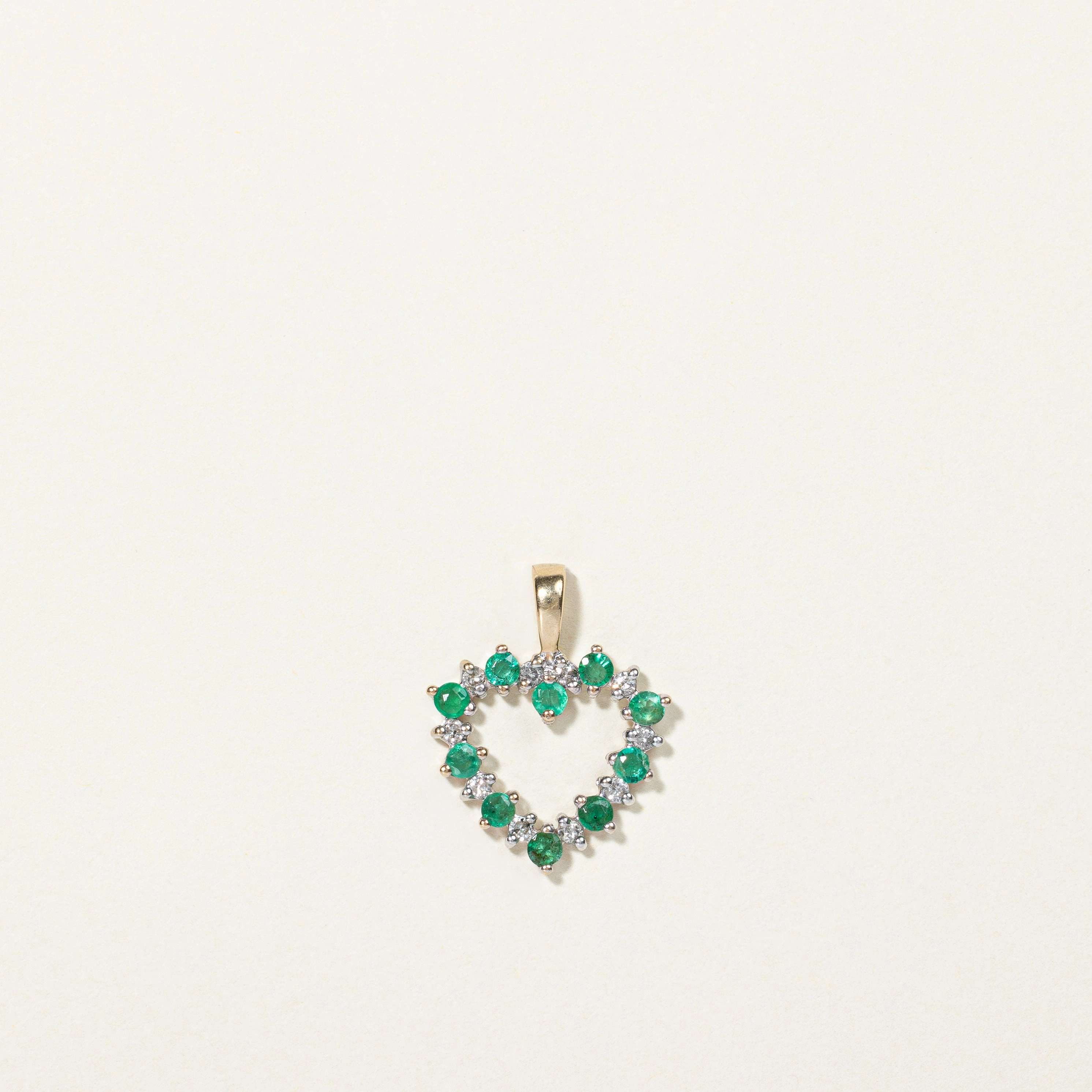 Emerald & Diamond Heart Pendant | 0.20ctw, 0.10ctw | Vivid Finish