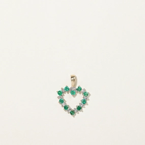 Emerald & Diamond Heart Pendant | 0.20ctw, 0.10ctw | Vivid Finish