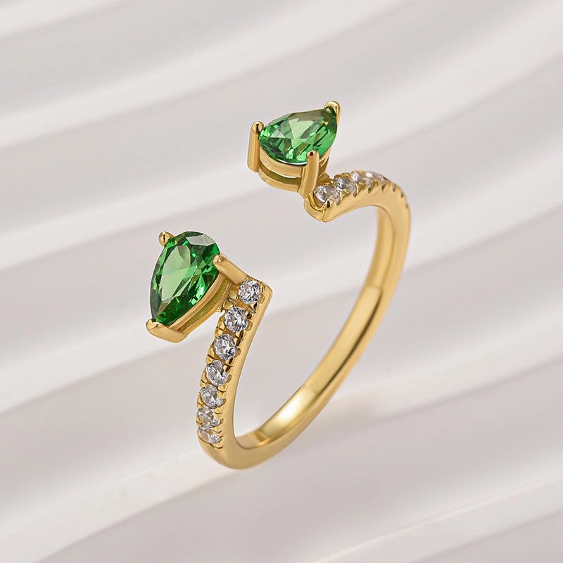 1.2Ct Green Stone Pear Cut Yellow Gold Open Wedding Band In Sterling Silver Shimmering Glow Bridal Touch
