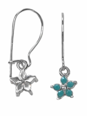 Daily Collection Stylish Shape Flower Earrings with Swarovski(R) Crystal Turquoise-Color Sterling Silver
