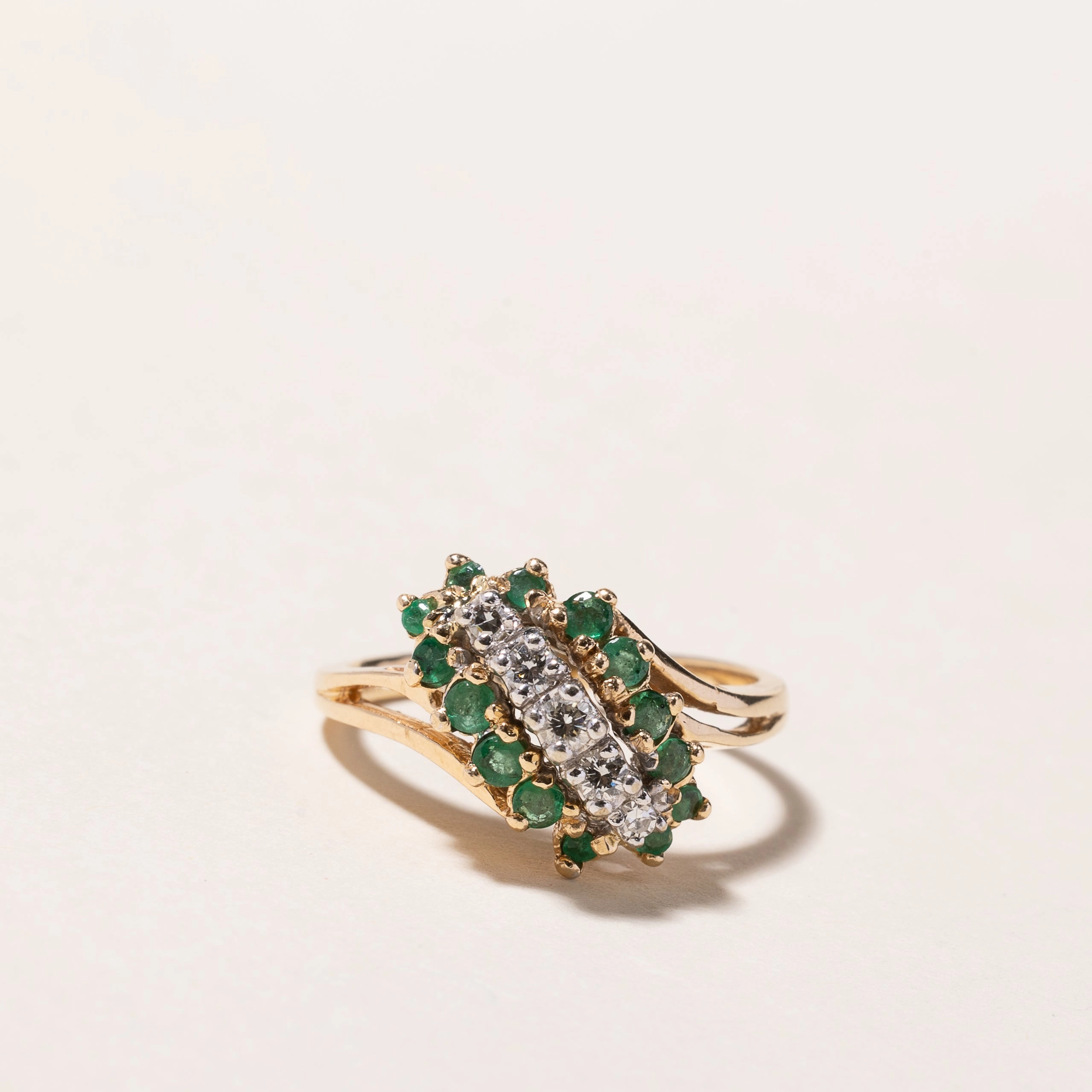 14k Yellow Gold Emerald & Diamond Ring | 0.24ctw, 0.13ctw | SZ 6.5 Sophisticated Jewelry