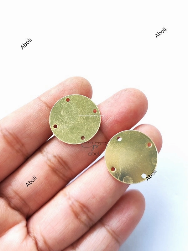 Fashion Accessory Chic Design Golden disc connector with 4 holes Flat Metal connector Jewellery Component Glossy finish MACU19 Set of 5