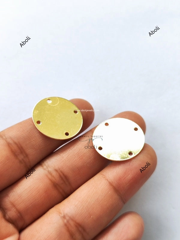 Shiny Gems Golden disc connector with 4 holes Flat Metal connector Jewellery Component Glossy finish MACU19 Set of 5