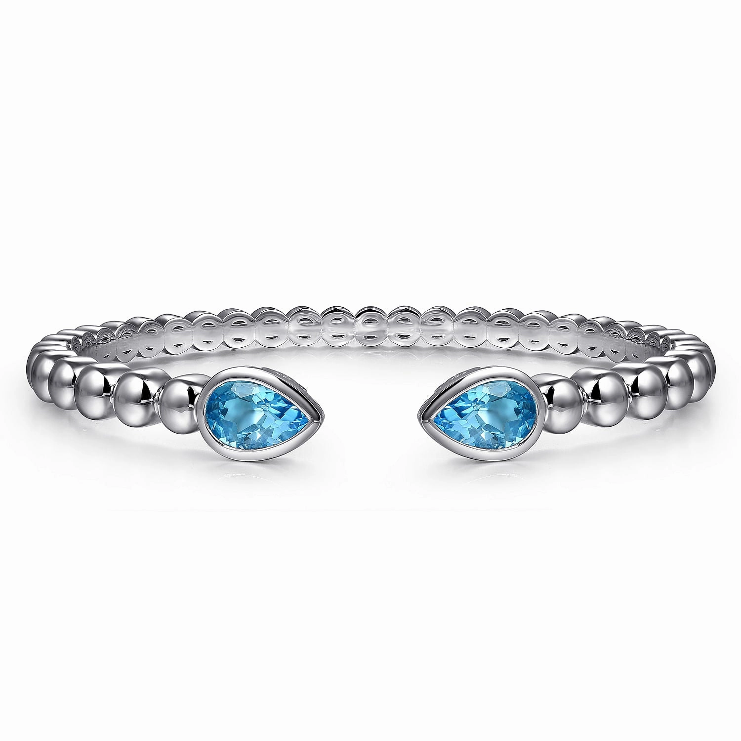 6.25" Sterling Silver Bujukan & Pear Shape Blue Topaz Split Bangle Bracelet Tarnish Proof