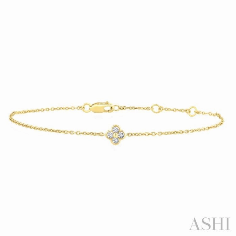 1/8 Ctw Bezel Set Round Cut Diamond Clover Petite Fashion Chain Bracelet in 10K Yellow Gold High-Class Pick Sacred Composites