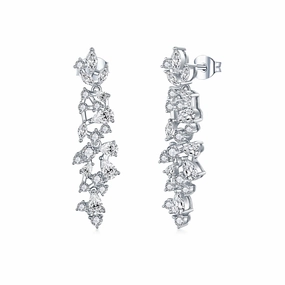 Rhodium Plated Sterling Silver Cascading Fancy Shape CZ Earring Weekend Chic shiny accents