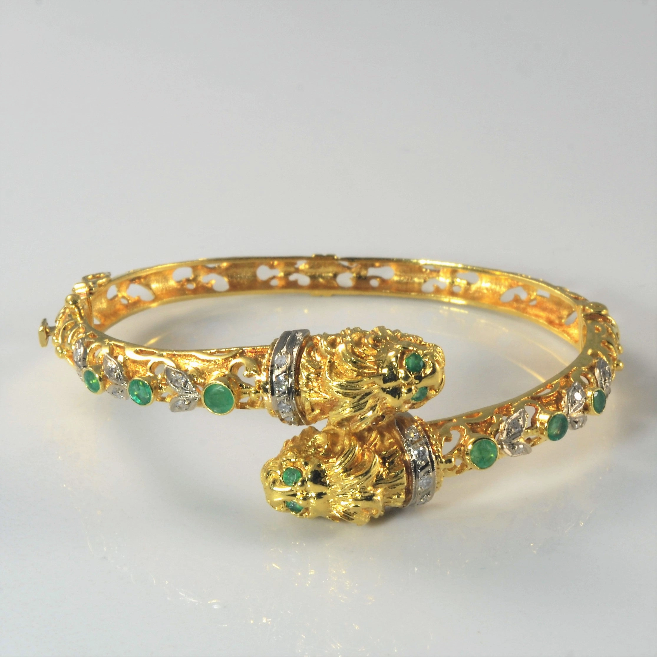 Emerald Lion Bypass Bangle | 0.60ctw, 0.26ctw | 7" | Bright Look