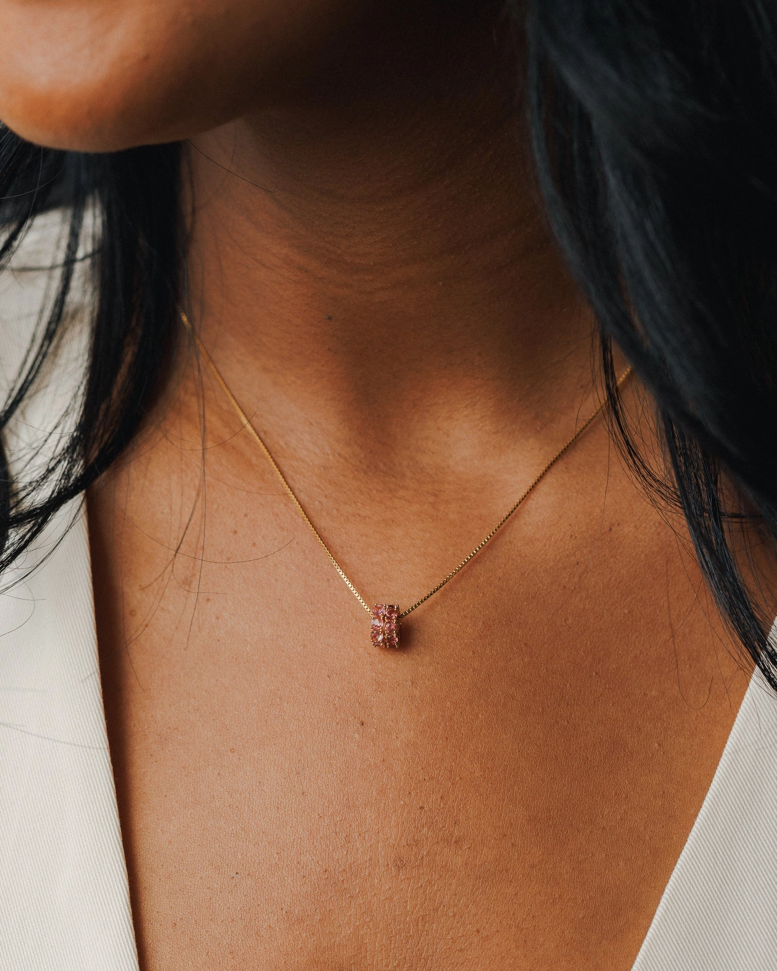 Solid Gold Aura Birthstone Bead Necklace Fantastic Design Modern Woman