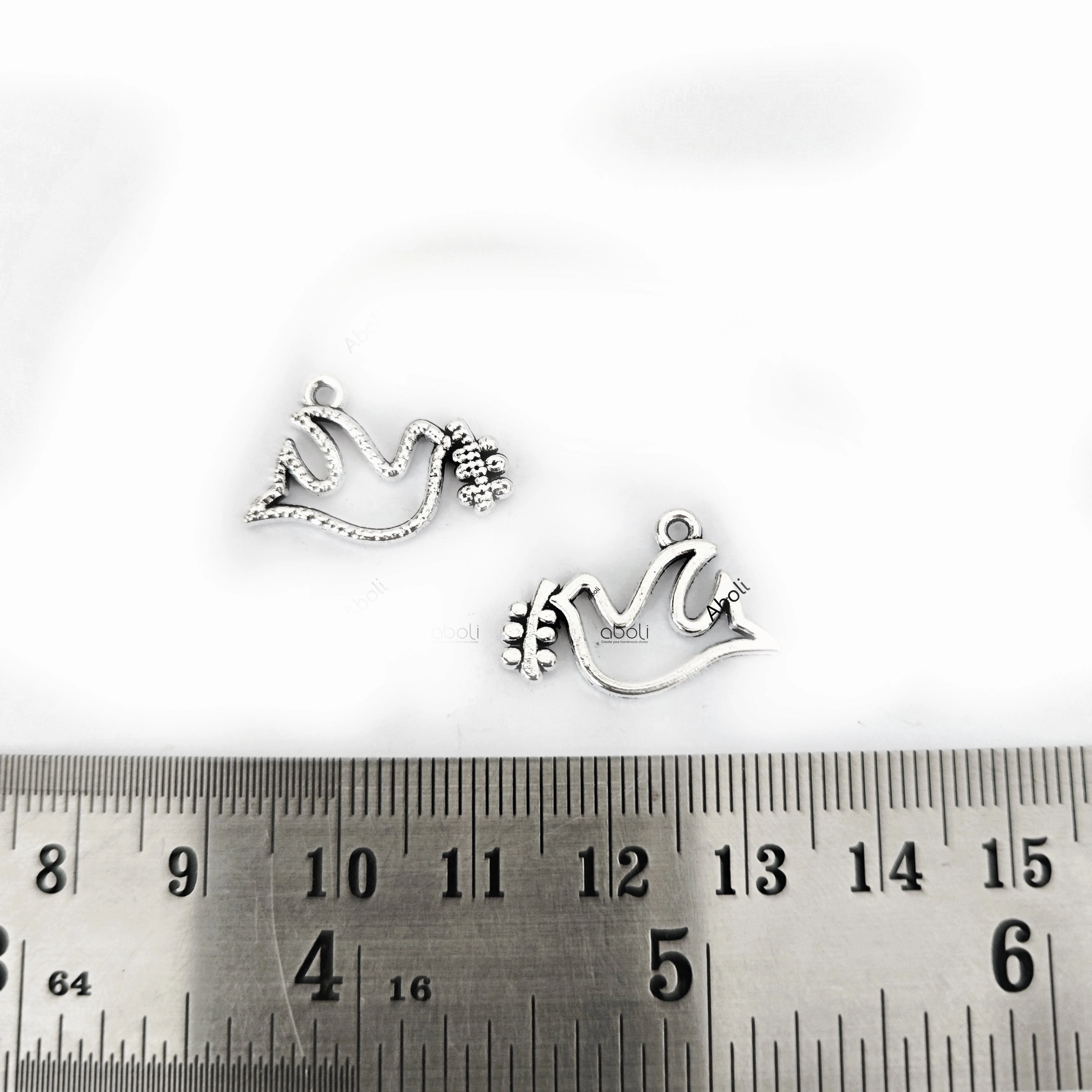 Captivating Piece Silver dove with twig Charm bird charm resin bezel nature freedom peace theme CHMS101 2 charms