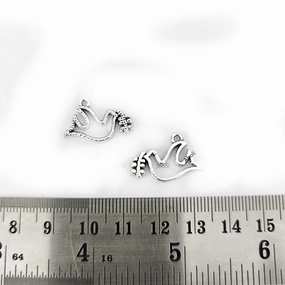 Captivating Piece Silver dove with twig Charm bird charm resin bezel nature freedom peace theme CHMS101 2 charms