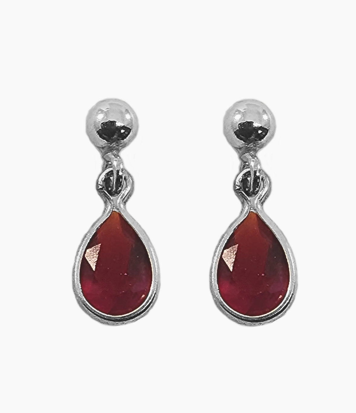 Sterling Silver Ball Post with Drop Earrings Cubic Zirconia Teardrop - Red Casual accessory Exclusive Appeal
