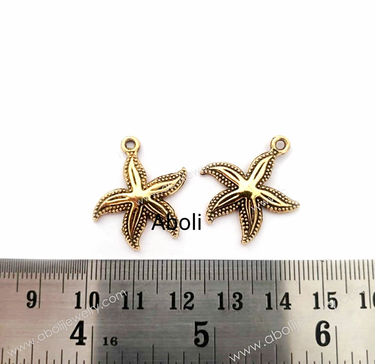 Gloss Finish Bridal Style Golden starfish Charm sea creatures, ocean, nautical, summer, animal, fish theme charm CHMG63 2 charms