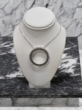 Contemporary Shine Glistening Piece Sterling Silver Two Tone Pendant Necklace With Clear and Colored Stone On Diamond Cut Chain