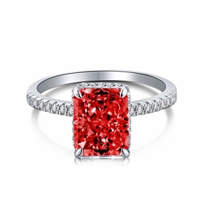 Earth Friendly Fire Red Solitaire Radiant Cut Half Eternity Diamond Ring Sterling Silver