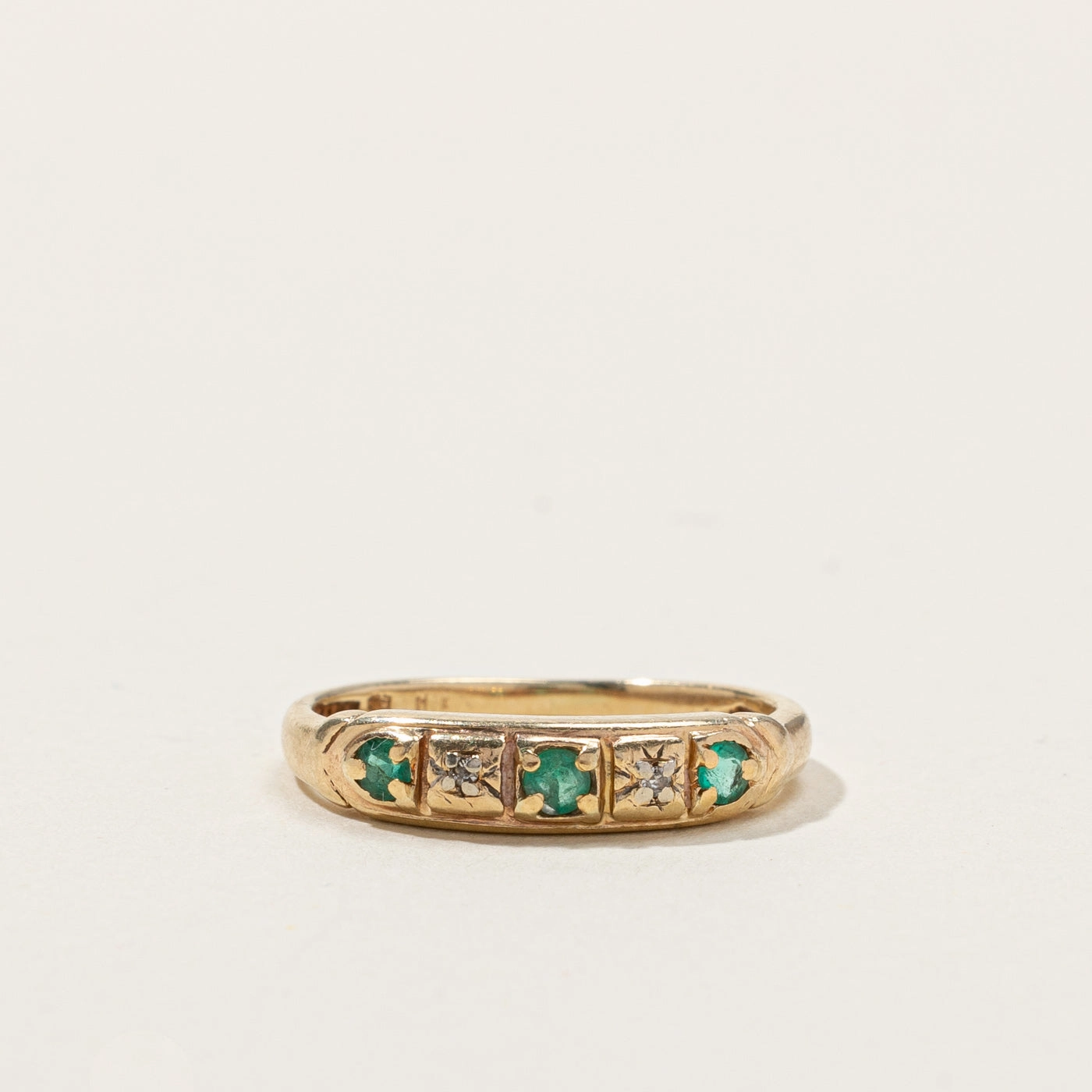 Heirloom Accent Five Stone Emerald & Diamond Ring | 0.13ctw | 0.02ctw | SZ 5.25 |