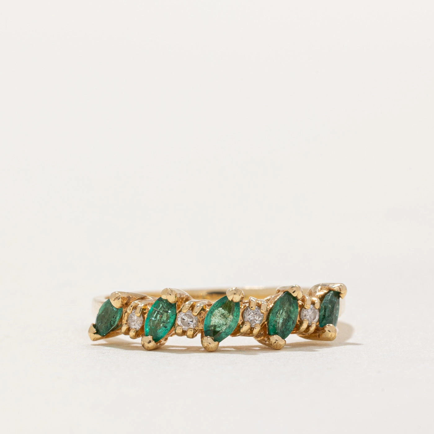 Gift Appeal Five Stone Emerald & Diamond Ring | 0.18ctw, 0.06ctw | SZ 7.5 |